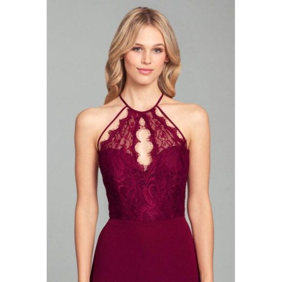 Hayley Paige Occasions Dresses & Skirts - Hayley Paige "5857 - Burgundy" Lace Chiffon Burgundy Dress  12